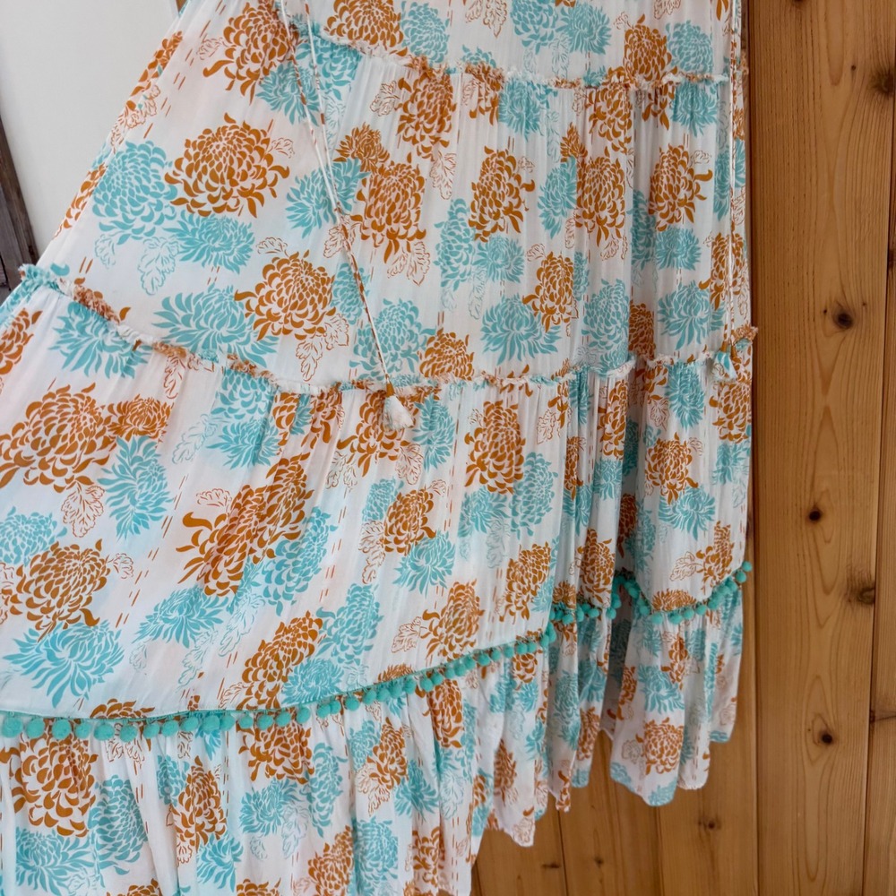 Poupette St Barth Floral PomPom Button Down Sleeveless Maxi Dress Size Small - Picture 10 of 12